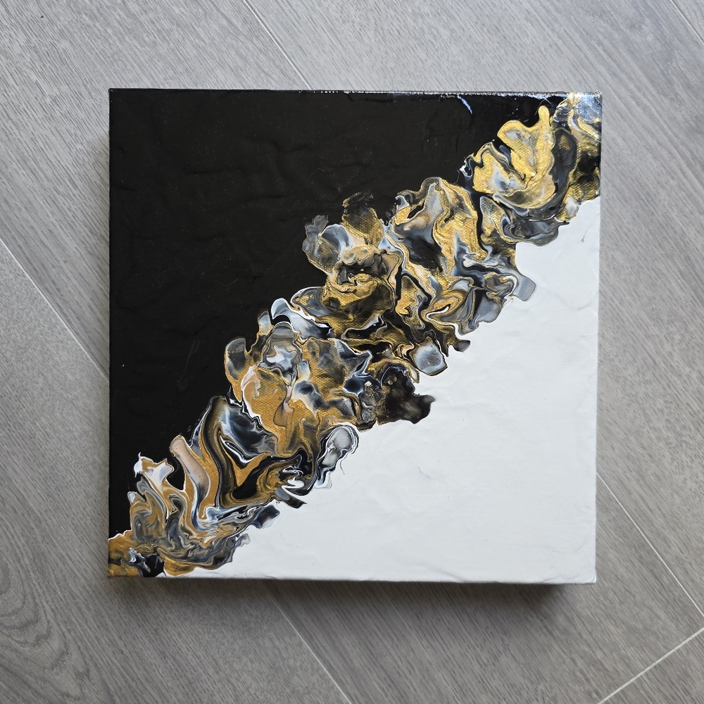 Abstract Black, White and Gold Original Painting
